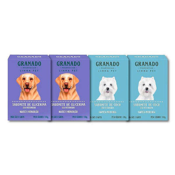 Kit 4 Sabonetes Coco e Glicerina Cães Gatos Granado