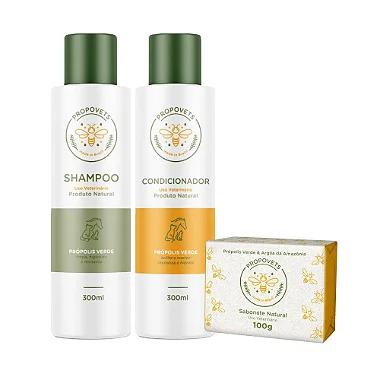 Kit Shampoo+Condicionador +Sabonete Própolis verde para Cães e Gatos 300ml- Propovets