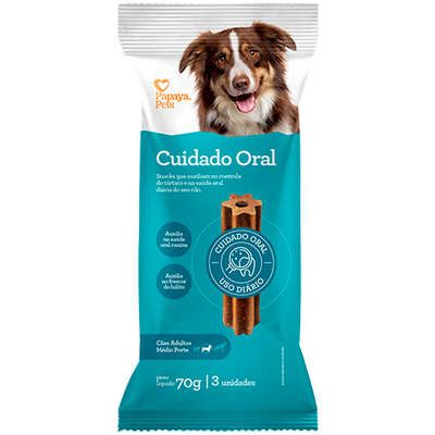 Petisco para Cachorro Snacks Cuidado Oral Médio 70g 3un Papaya Pets