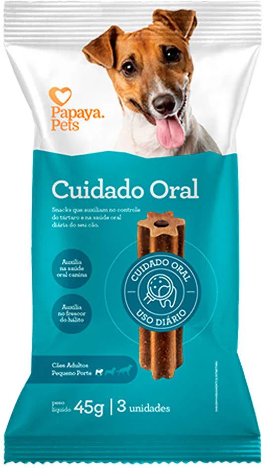 Petisco para Cachorro Snacks Cuidado Oral Pequeno 45g 3un Papaya Pets