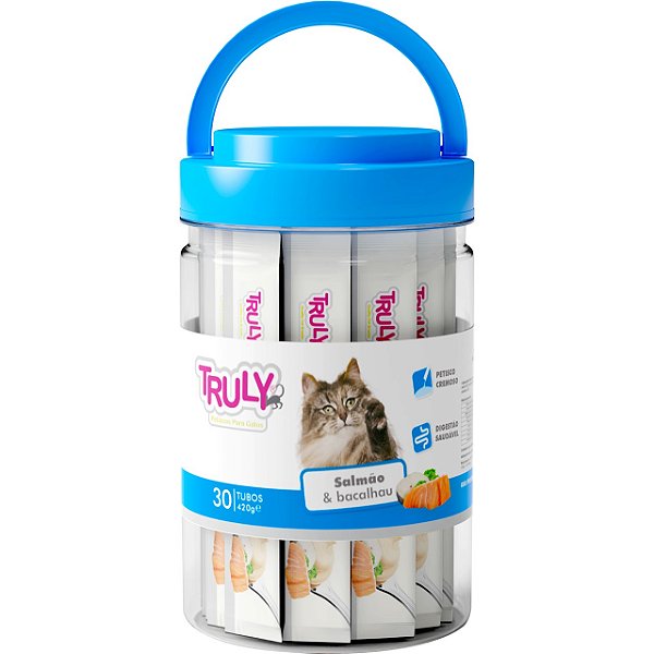 Petisco para Gato Cremoso Sabor Salmão e Bacalhau - 30 Sachês - Truly