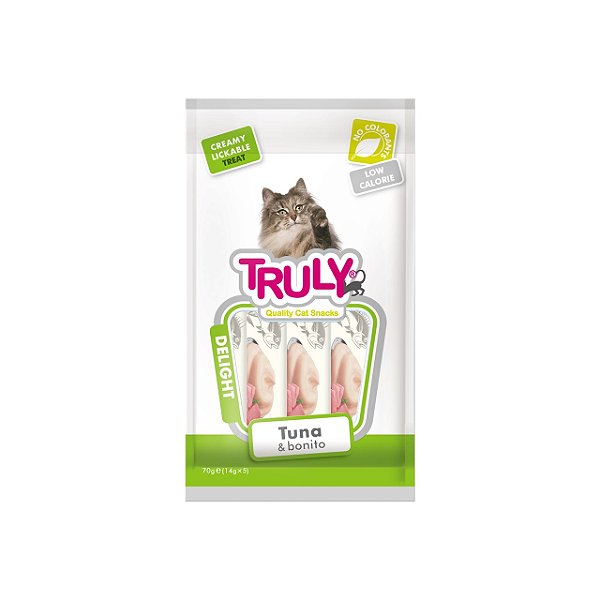 Petisco para Gato Cremoso Sabor Atum e Bonito - 5 Sachês - Truly