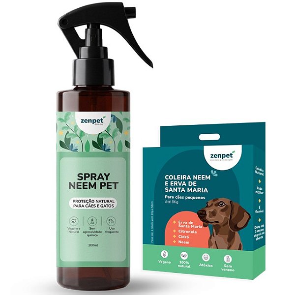 Kit Coleira Natural Zenpet e Spray Repelente Neem Pet para Cães Pequenos