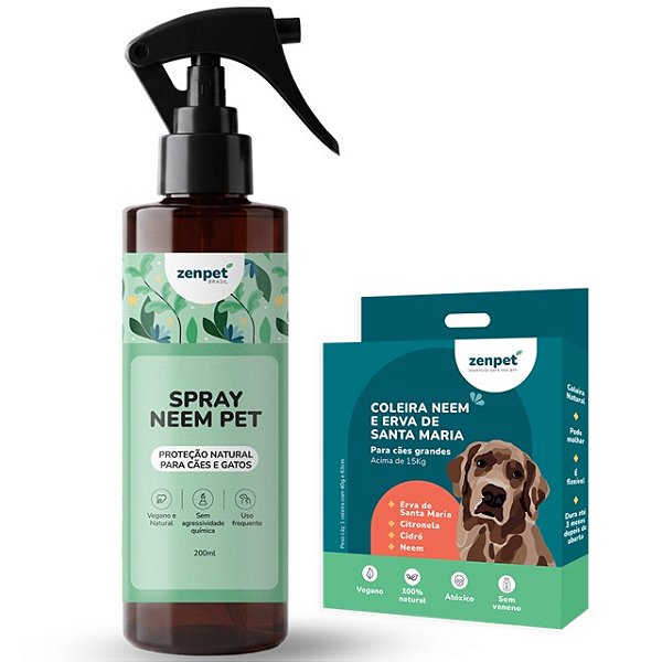 Kit Coleira Natural Zenpet e Spray Repelente Neem Pet para Cães Grandes
