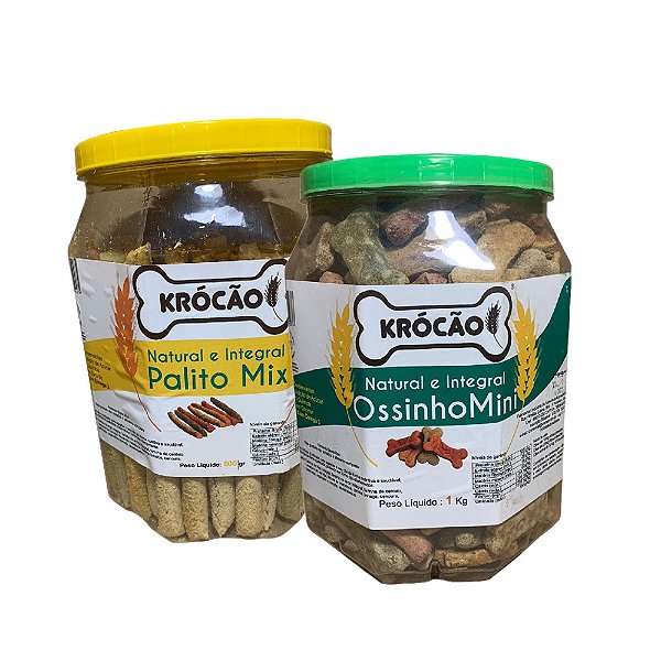 2 Potes de Biscoito para Cães Crocantes Naturais Mix e Mini - Krocão