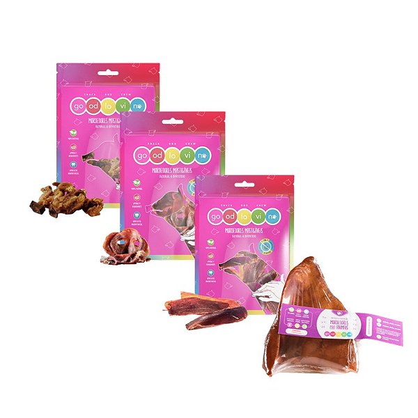 Kit Mordedor Natural Suíno para Cães Gatos Sortidos Good Lovin