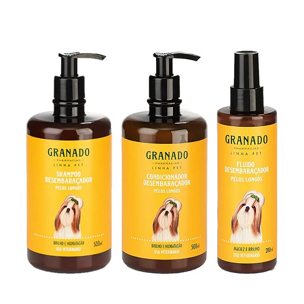 Kit Shampoo+Condicionador+Fluído Desembaraçador para Cães Gatos - Granado