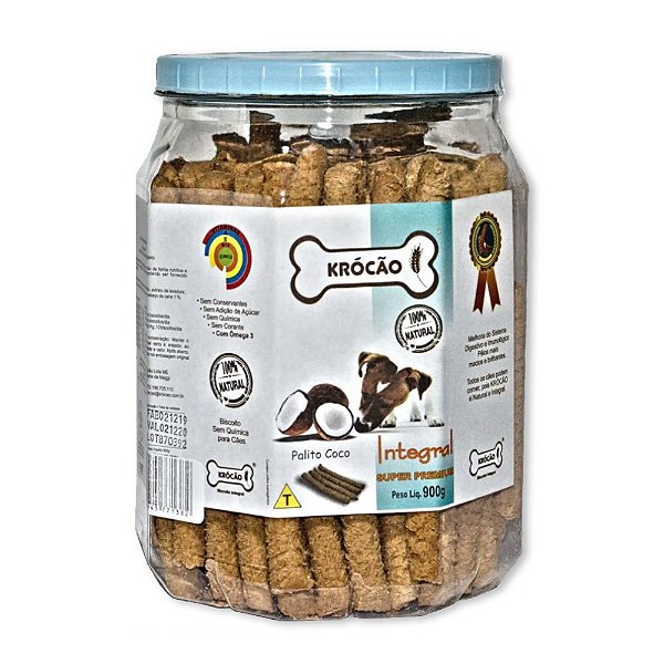 Petisco Natural para Cachorro Biscoito Palito de Coco 900g Krocão