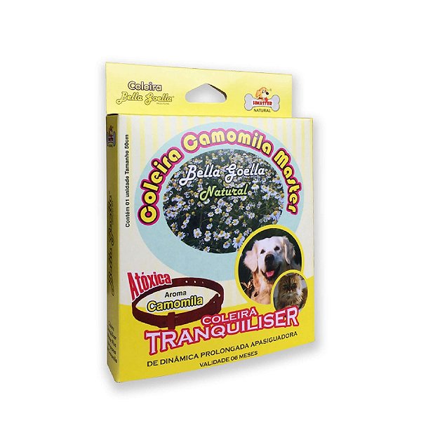 Coleira Natural para Cães Gatos Antiestresse de Camomila - Bella Goella