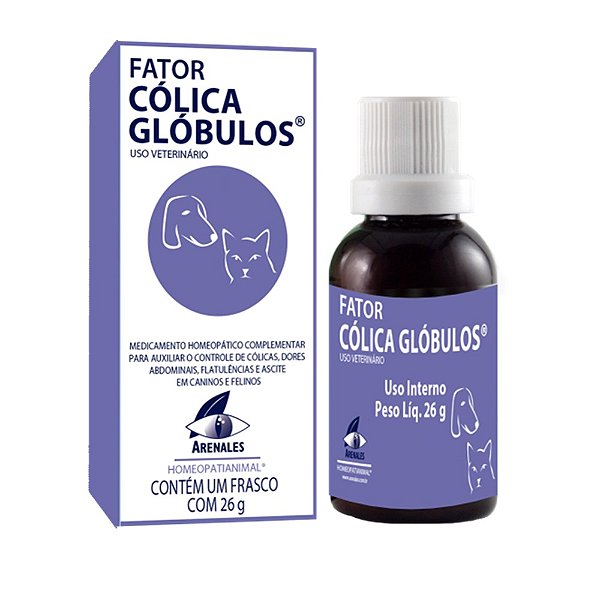 Homeopatia Desconforto Abdominal para Cães e Gatos Fator Colica Glóbulos 26g - Arenales
