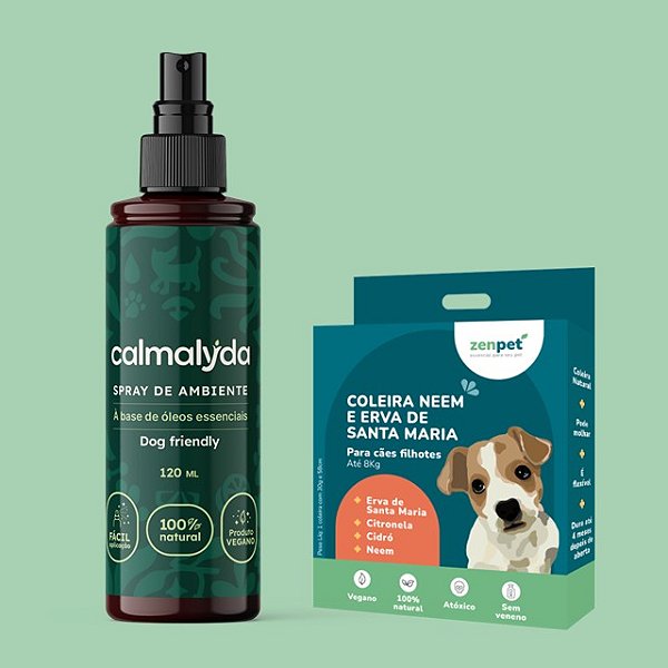 Kit Coleira Zenpet para Cães Filhotes e Spray de Ambiente para Acalmar Pets Calmalyda