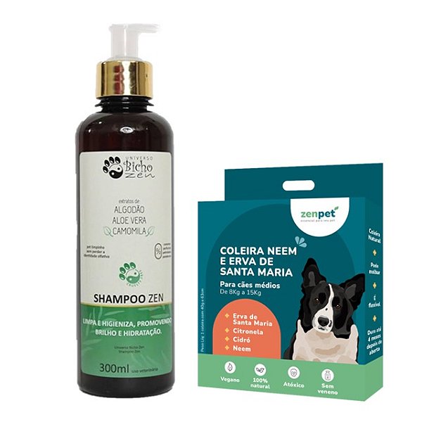 Kit Coleira Zenpet Cães Médios + Shampoo Zen