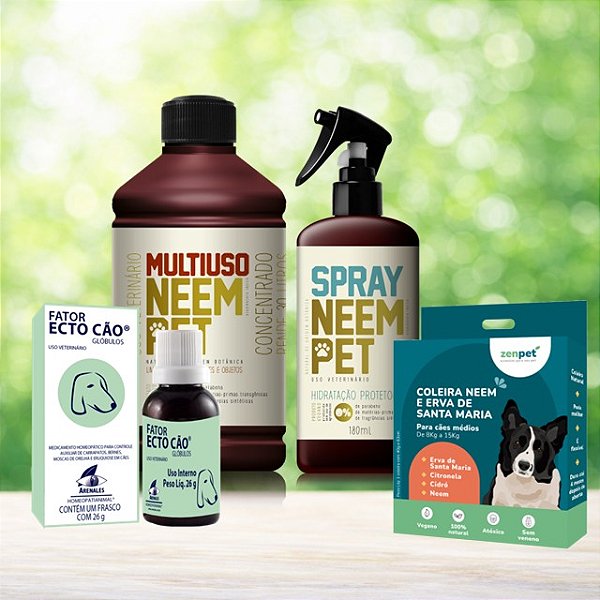 Kit Escudo Natural Completo - Proteção contra Pulgas e Carrapatos para Cães Médios - Zenpet