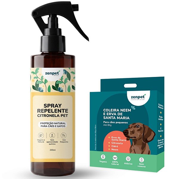 Kit Spray Citronela Pet e Coleira Neem e Erva Santa Maria para Cães Pequenos - Zenpet