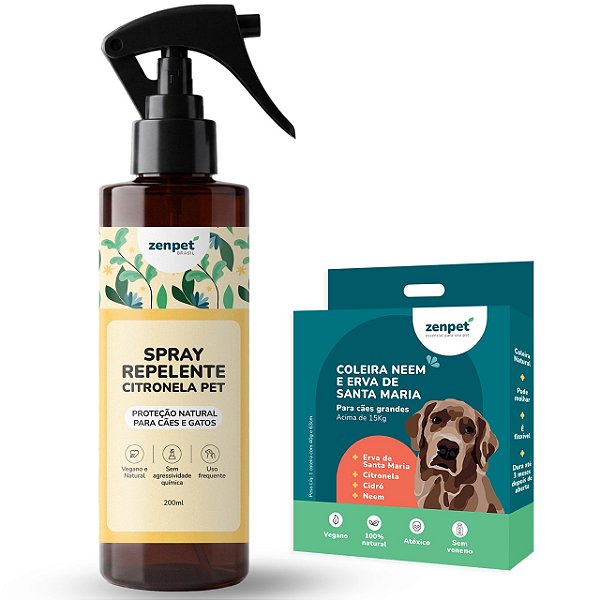 Kit Spray Citronela Pet e Coleira Neem e Erva Santa Maria para Cães Grandes - Zenpet