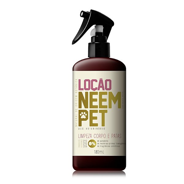 Loção para Cachorro e Gato Neem Pet Limpeza Corpo Patas 180ml Openeem
