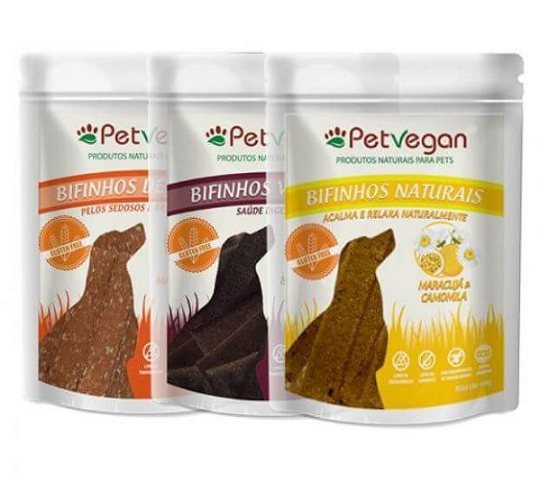 Kit 3 Petiscos para Cachorro Natural sem Glúten PetVegan