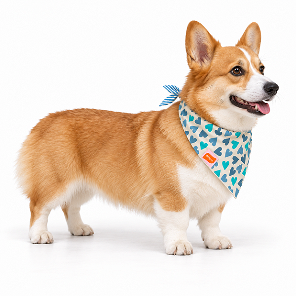 Bandana para Cães Dupla Face Estampa Coração Azul Listrado | Zenpet