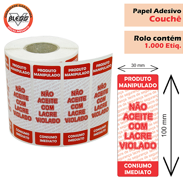 Etiquetas Lacre 100x30 Alimentos - 5 Milheiros