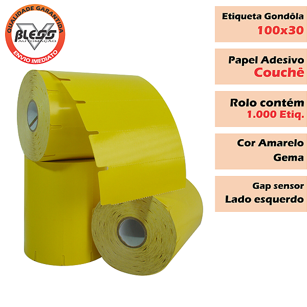 Etiqueta Gôndola 100x30 Amarelo Gema adesivo - 5 Rolos