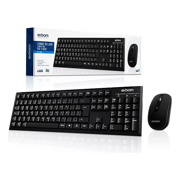Teclado e Mouse Sem Fio Combo Exbom BK-S1000K