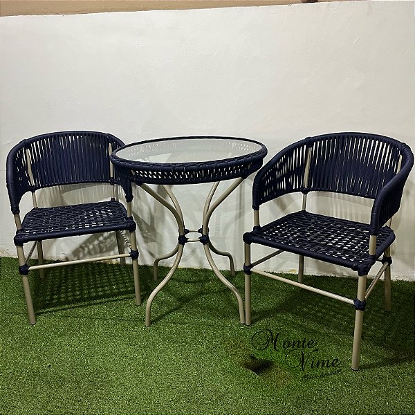 Jogo de Mesa com 2 cadeiras em corda náutica e pintura eletrostática