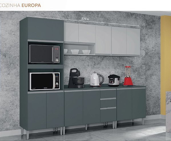 Armário de Cozinha Poquema 5 Peças Europa- Cinza Platinum/ Branco- - LOJAS  2000