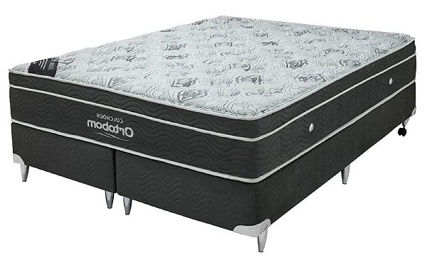 Cama Box Ortobom Exclusive 1,58 Queen Molas nanoelastic - Base preta 158x198x30