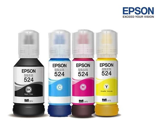 Kit Tinta Original Epson T524 L15150, L6490, Pigmentada - 04 Cores