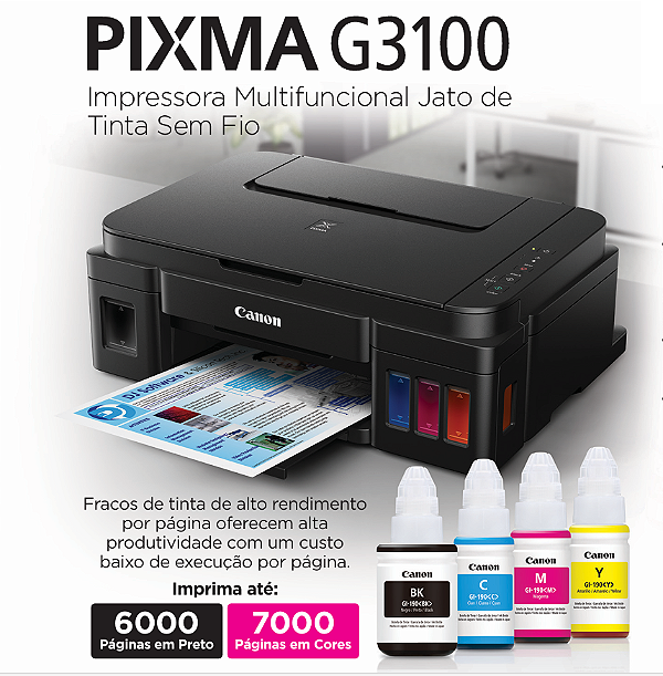 Impressora Multifuncional Canon G3110 Mega Tank, Wi-Fi, Jato de Tinta Bivolt