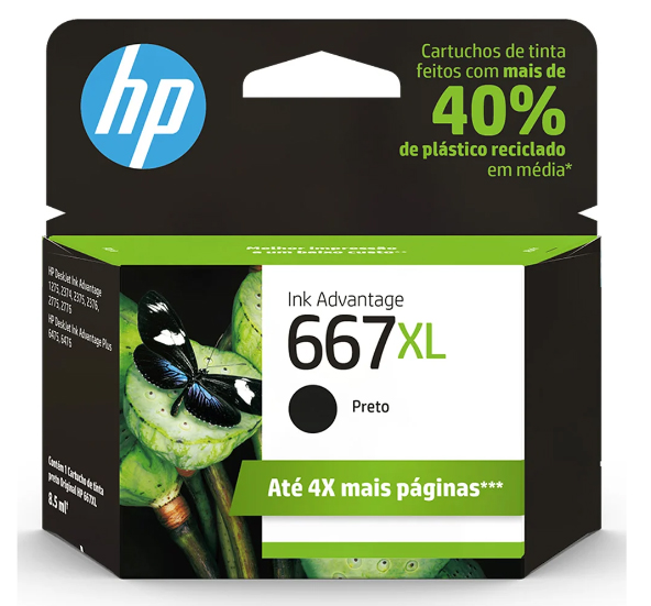 Cartucho HP 667XL Preto Original (3YM81AB) Para HP Deskjet 2376, 2774, 2776, 6476 CX 1 UN