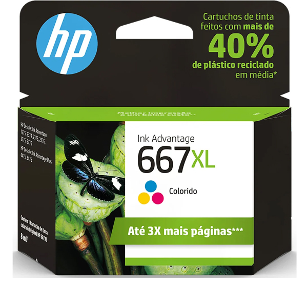 Cartucho HP 667XL Colorido Original (3YM80AL) Para HP DeskJet Ink Advantage 2376, 2776, 6476, HP - CX 1 UN