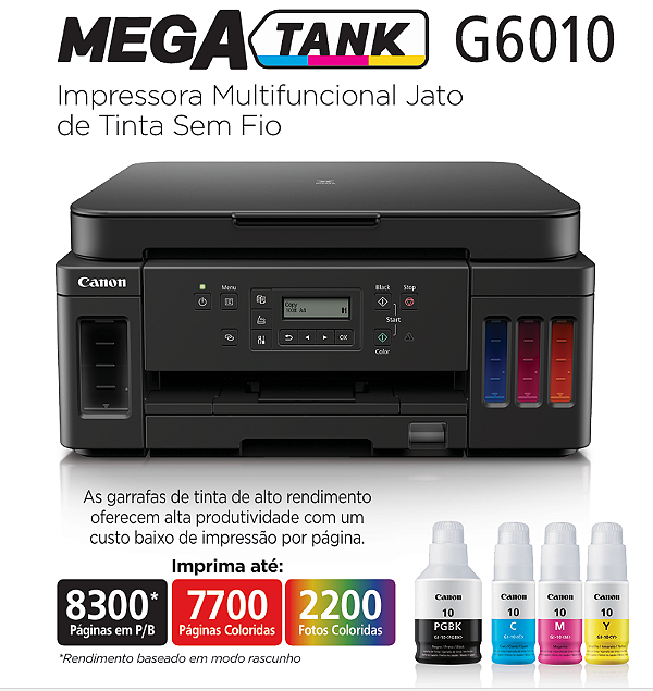 Impressora Multifuncional Tanque de Tinta Mega Tank G6010, Duplex Automática, WI-FI, Ethernet - Canon - CX 1 UN