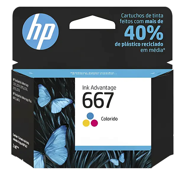 Cartucho de Tinta HP 667 Colorido Original (3YM78AB) Para HP DeskJet Ink Advantage 2376, 2776, 6476, HP - CX 1 UN