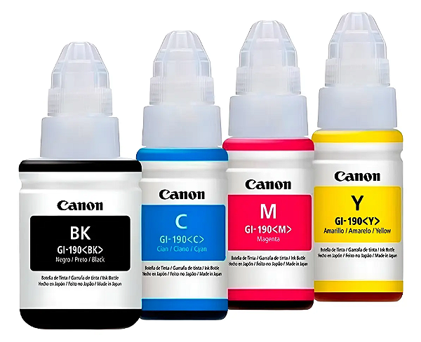 Combo Garrafas de Tinta GI-190 para MegaTank, 4 cores: preto, azul, magenta, amarela