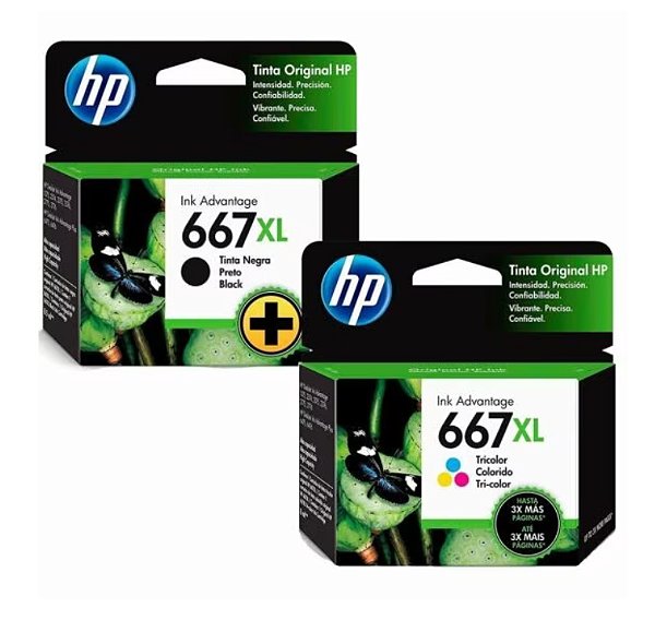 Combo Cartucho de Tinta HP 667XL Preto + Colorido Advantage de Alto Rendimento