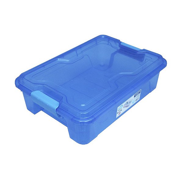 Organizador Multiuso de Plástico 10L Tampa e Travas Usual Plastic 41,7 × 29,2 × 12,2 cm - Cor: Azul Trans - Ref. 367