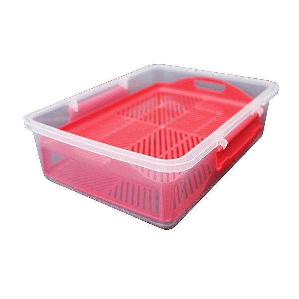 Porta Frios com Bandeja e Divisória 2L Usual Plastic de Plástico Transp 23,1 × 17,3 × 7,8 cm - Cor: Vermelho - Ref. 393