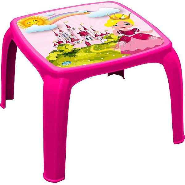 Mesa Infantil Decorada de Plástico Usual Plastic 57 x 57 x 45 cm - Modelo: Pink Princesa - Ref. 271
