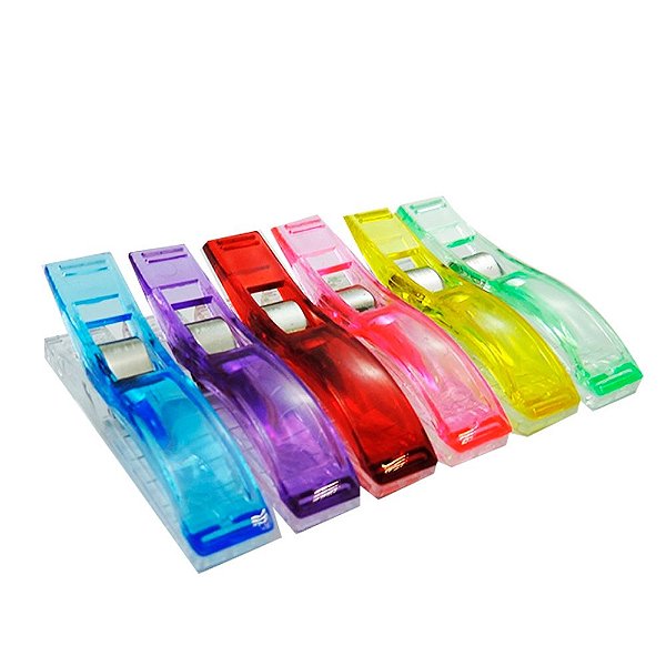 Kit de Clips Pregador Coloridos para Papel e Tecido com 6 unidades - Tamanho de 6 cm
