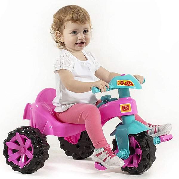 Velotrol Triciclo com Empurrador Infantil Toy Kids Rosa até 15 Kg Paramount - Ref. 908