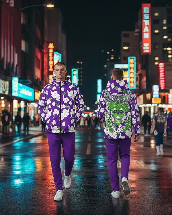 Corta-Vento Psicodélico UV Reativo para Festivais - Skullherb Purple