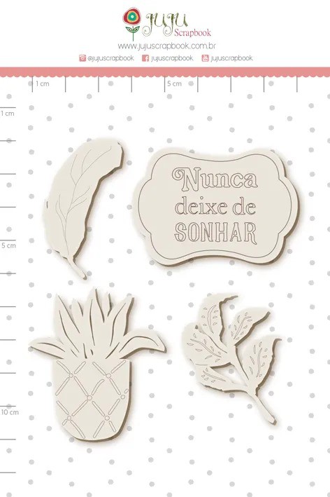 Chipboard Juju Scrapbook Branco Coleção Sonho Meu Nunca Deixe de Sonhar