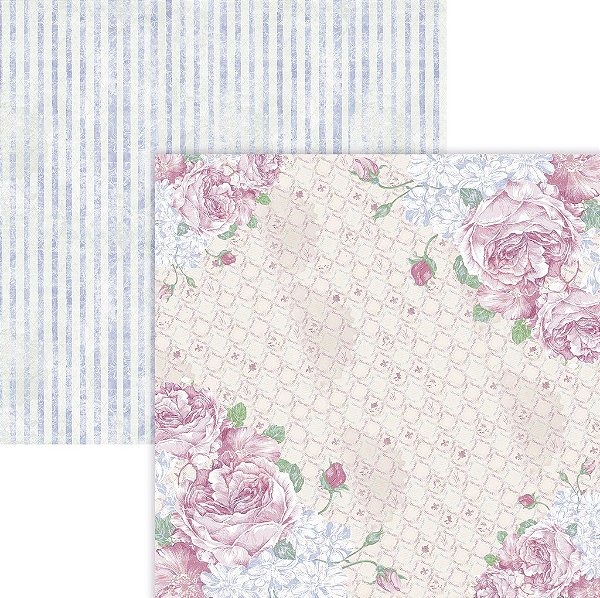 Folha Scrapbook Rosas Vintage Rosa Quartzo e Listra 9305 OK Scrapbook