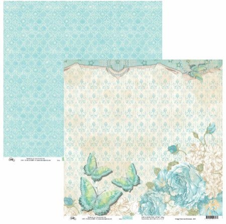 Folha Scrapbook Vintage Florido Azul Borboletas 9301 OK Scrapbook