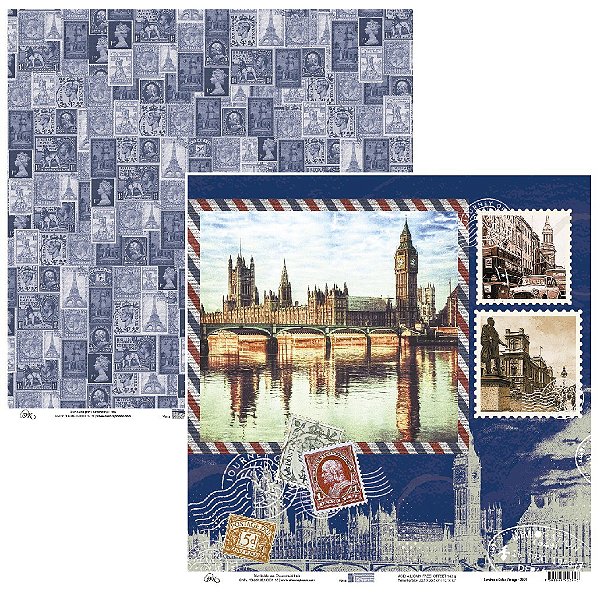 Folha Scrapbook Londres e Selos Vintage 9501 OK Scrapbook