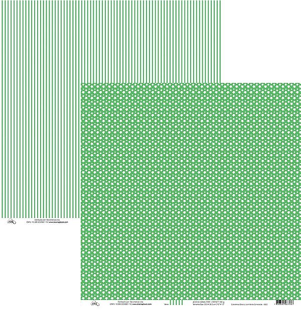 Folha Scrapbook Estrelinhas Branco com verde Esmeralda 8303 OK Scrapbook