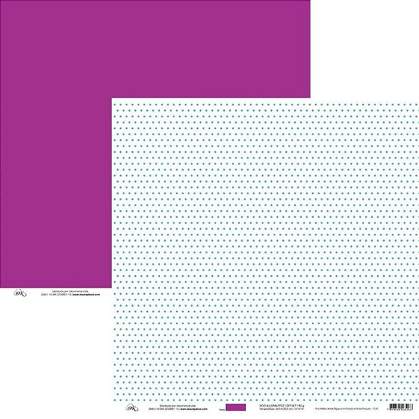 Folha Scrapbook Poá Verde Água com Rosa Purpura 7228 OK Scrapbook
