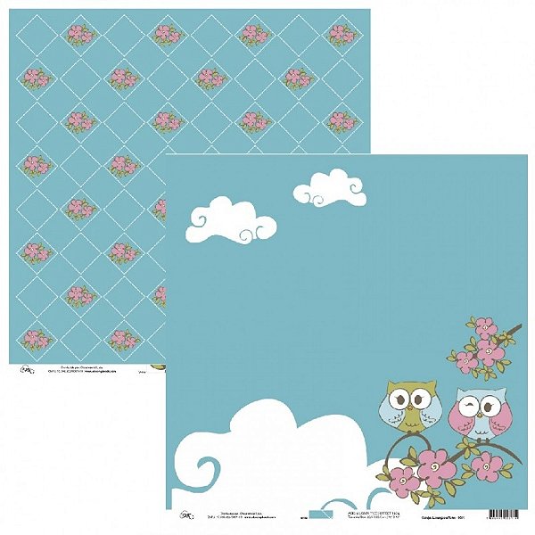 Folha Scrapbook Corujas Losango e Flores 9601 OK Scrapbook