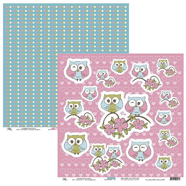 Folha Scrapbook Corujas e Bolinhas coloridas 9603 OK Scrapbook